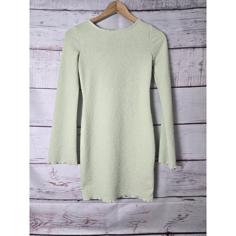 Elodie Womens Dress Size XS Green Flare Sleeve Mini Lettuce Edge Hem Y2k